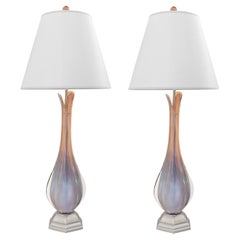 Artisan Pair of Sommerso Murano Glass Petal Top Lamps