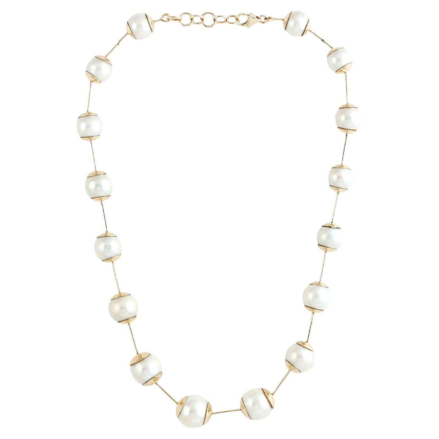 Collier de perles artisanales en or jaune 14K  et A Silver en vente