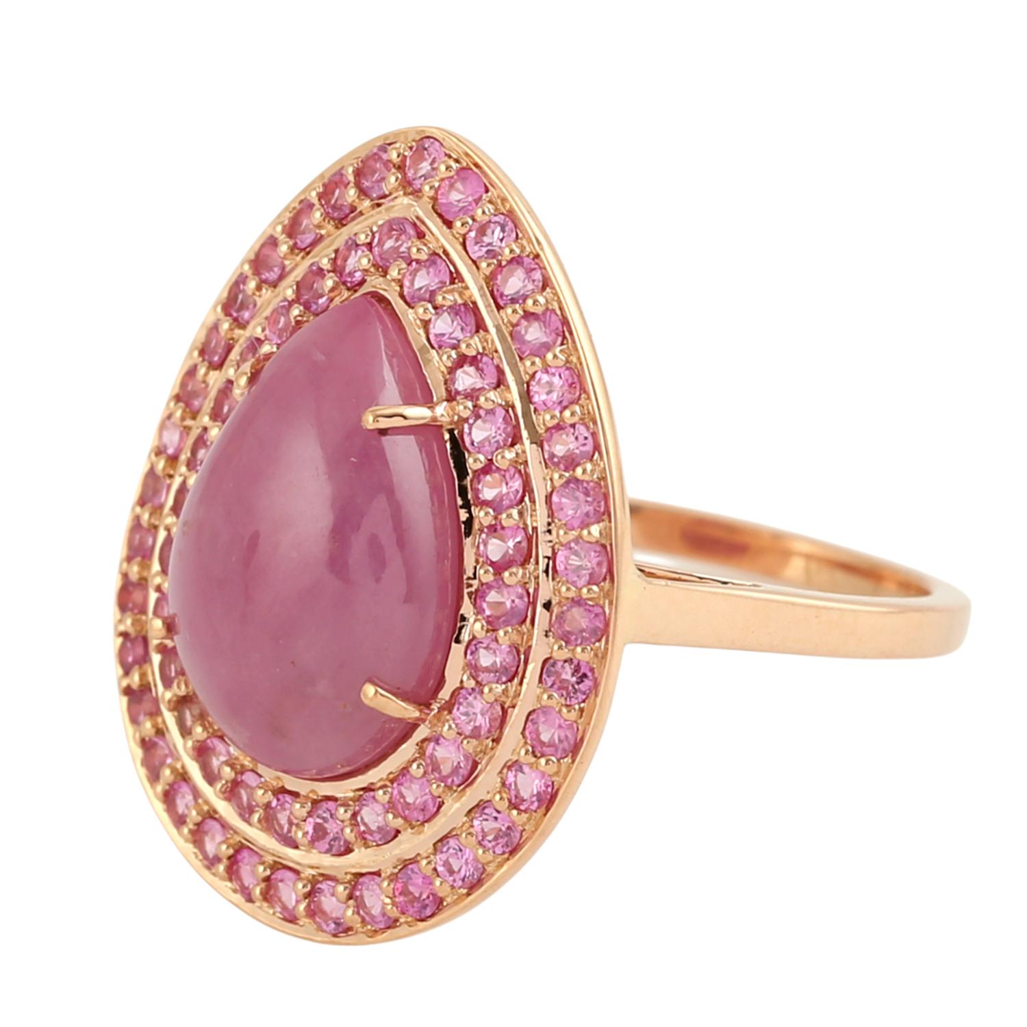 Anillo de cóctel artesanal de zafiro rosa con oro rosa de 18 quilates Artesano en venta