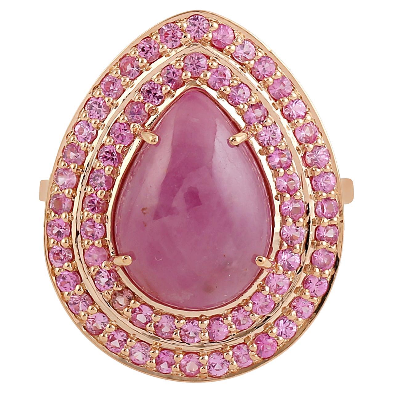 Anello da cocktail artigianale con zaffiro rosa in oro rosa 18 carati