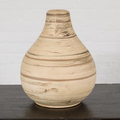 Artisan Cream Ceramic Object with Pre-Drilled Base for Lamp Conversion