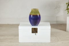 Artisan Purple and Olive Green Glazed Ceramic Ovoid Vase with Drip Detail