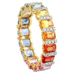 Bracelet éternel artisanal en saphir arc-en-ciel rehaussé de diamants en or jaune 18 carats