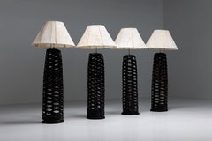 Handcrafted Rattan Floor Lamp with Felt Shade, Rustic Style, 1980s