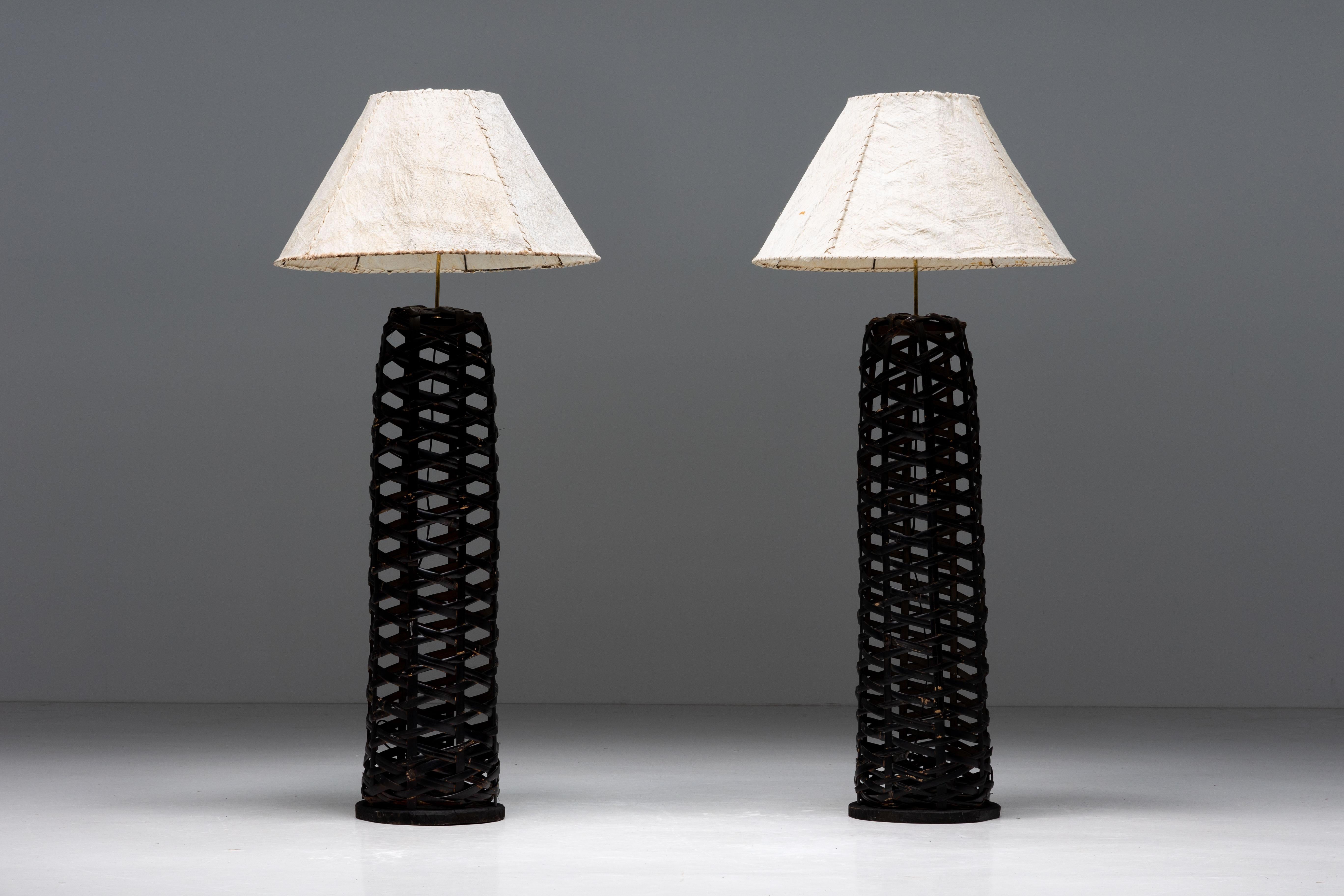 Artisan Rattan Floor Lamps, France, 1980s In Excellent Condition For Sale In Antwerp, BE