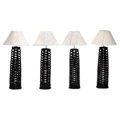 Lampadaires en rotin d'artisan, France, années 1980