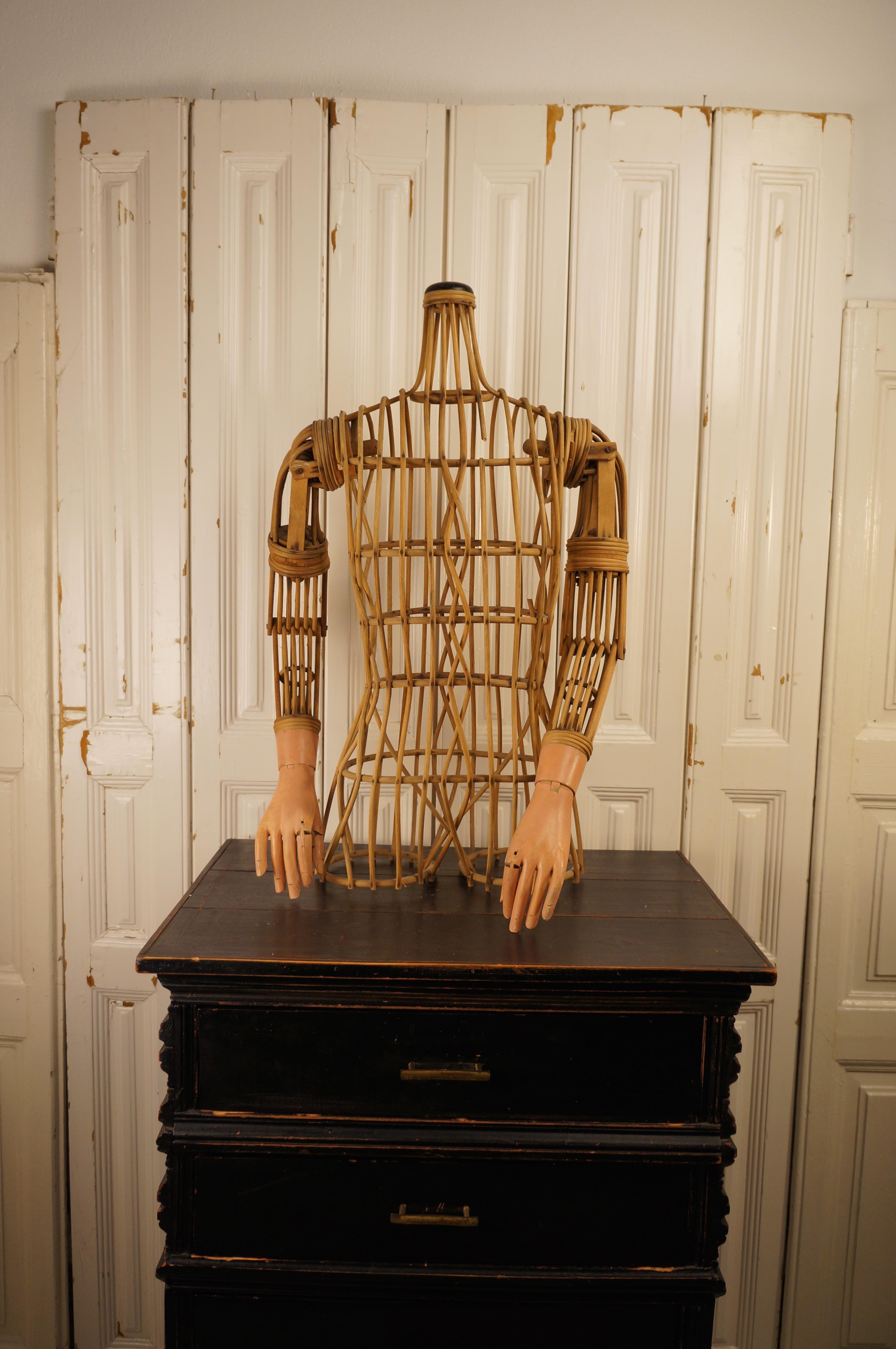 20th Century Artisan Rattan Mannequin Bust For Sale