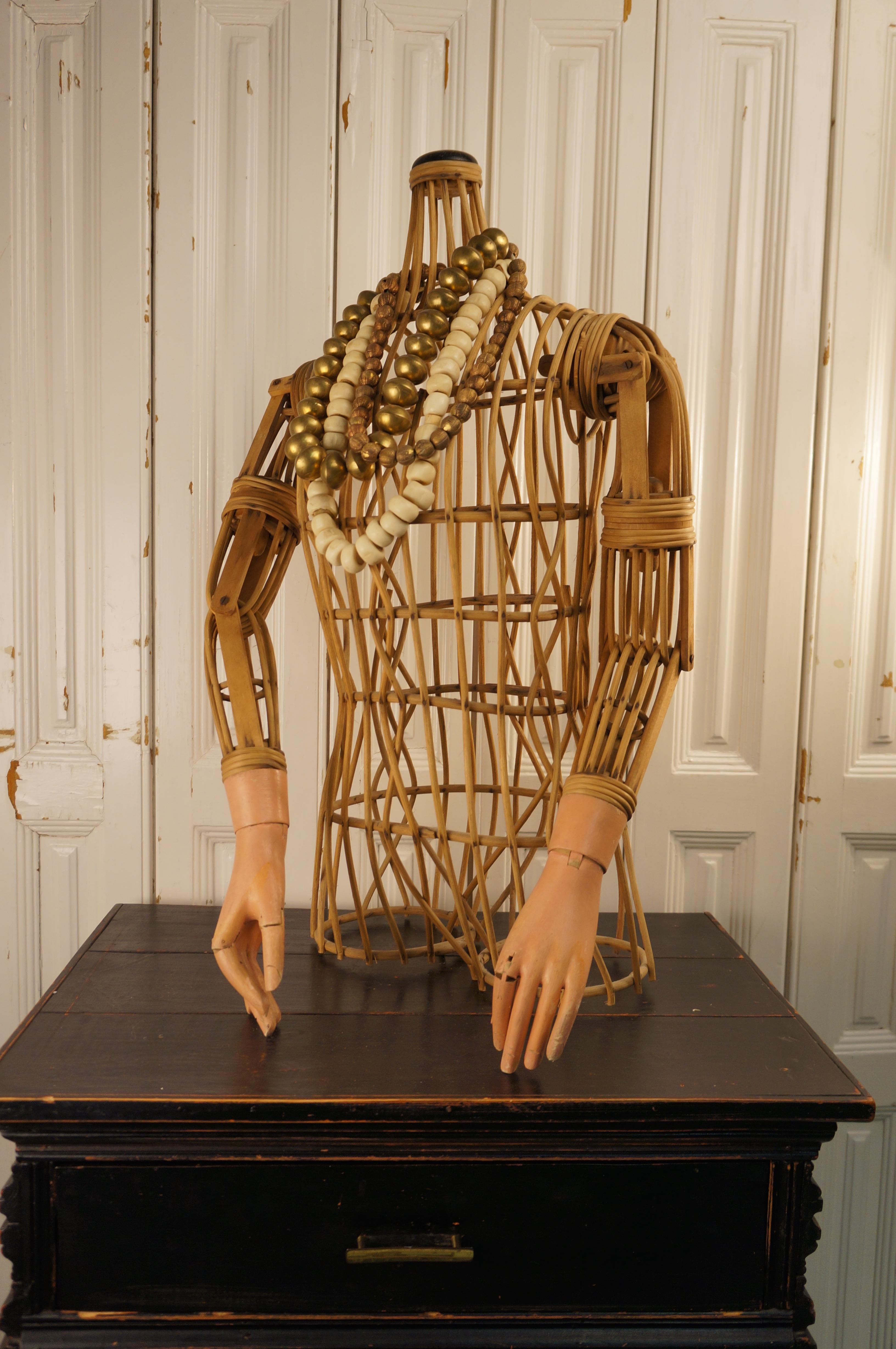 Wood Artisan Rattan Mannequin Bust For Sale