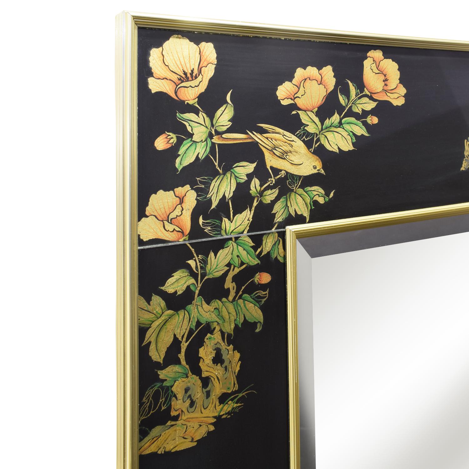 American Artisan Reverse Painted Mirror with Butterfly Motif, 1983, 'Signed and Dated'