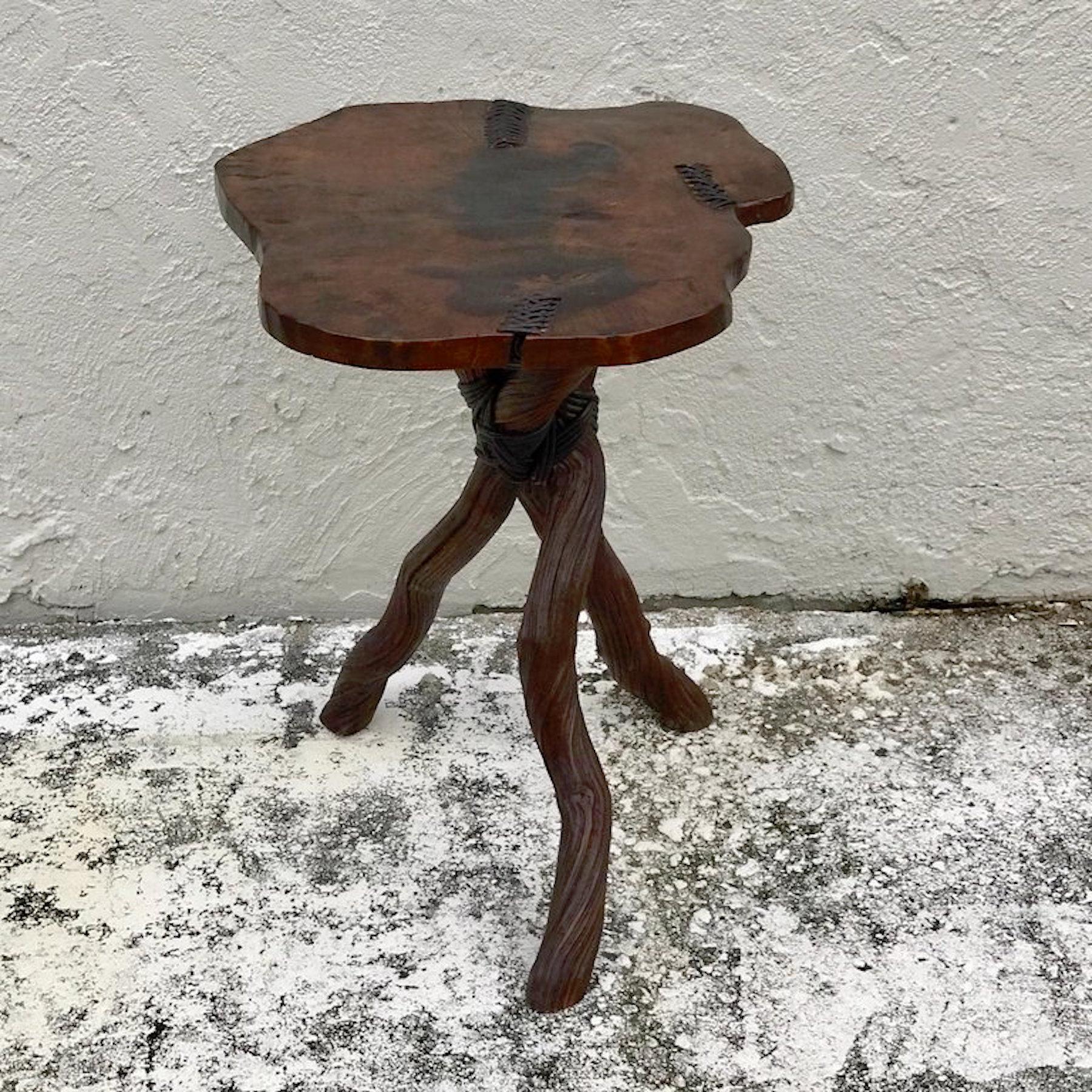 American Artisan Root Table with Leather Detail
