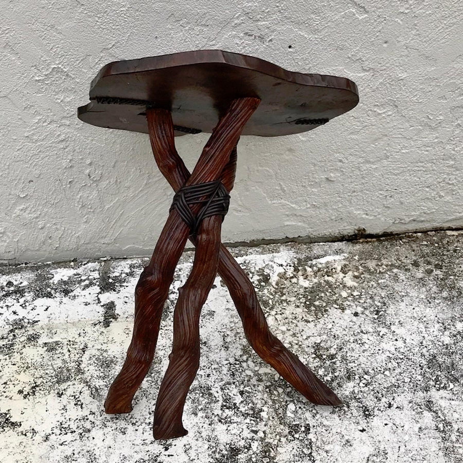 Artisan Root Table with Leather Detail 3