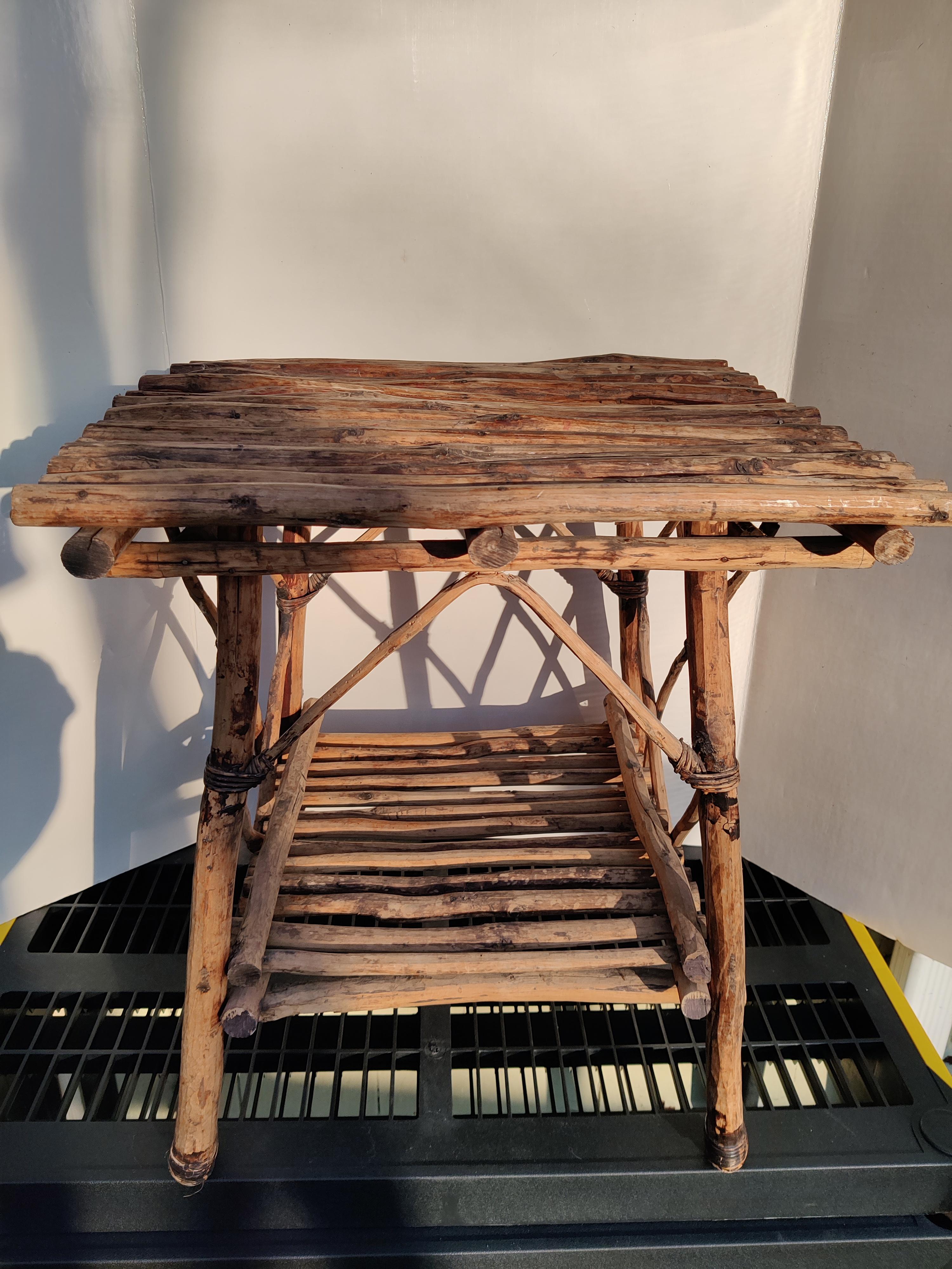 North American Artisan Rustic Twig Table For Sale