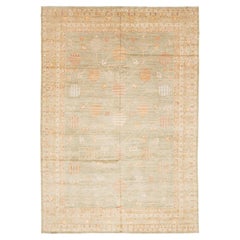 Artisan Sage & Terracotta Hand-Knotted Khotan Pomegranate Wool Rug 10x14