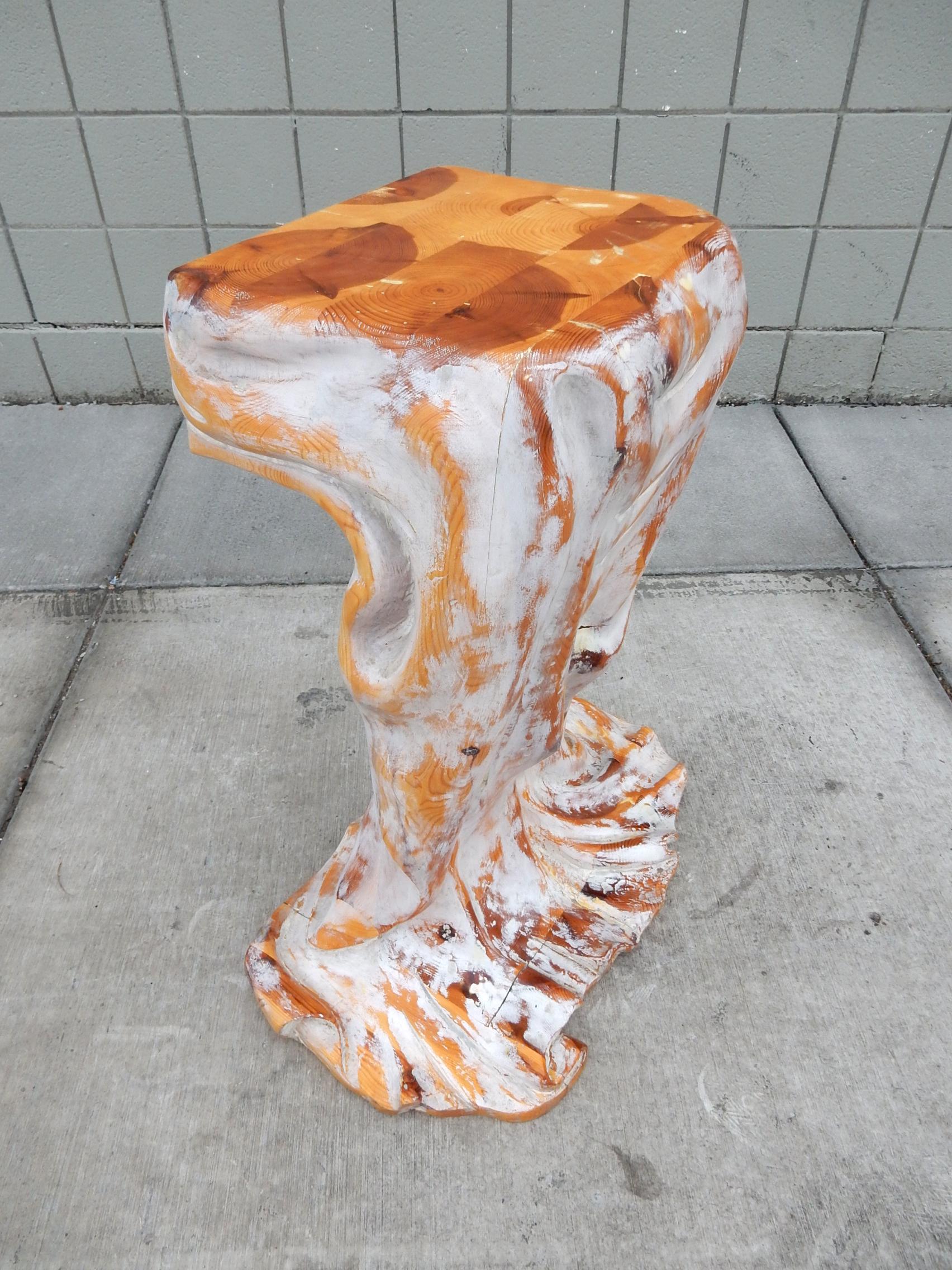 Artisan Sculpted Draped Cloth Wood Pedestal French White Washed In Good Condition For Sale In Las Vegas, NV