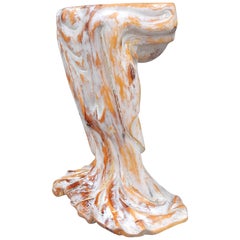 Artisan Sculpted Draped Cloth Wood Pedestal French White Washed
