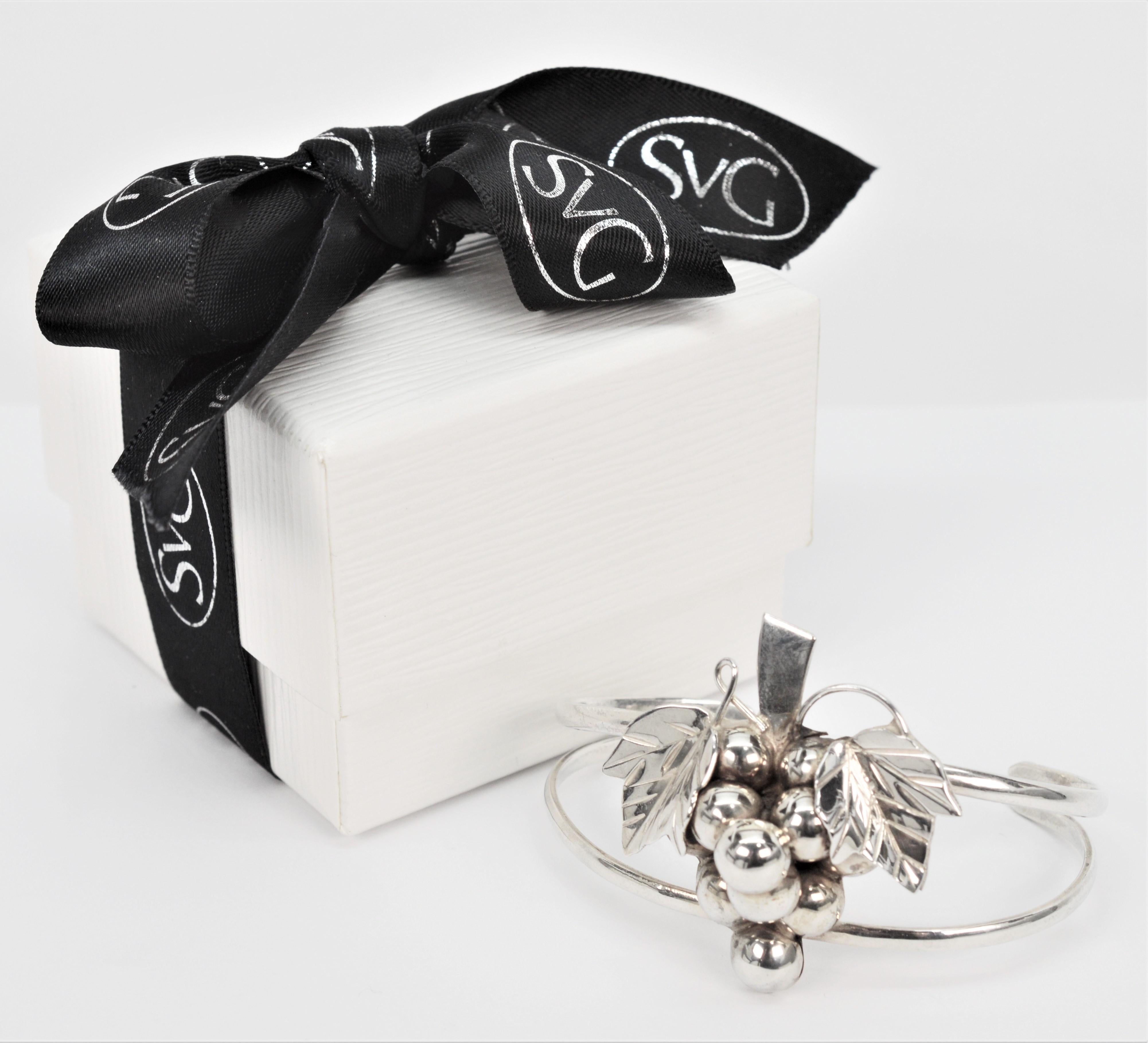Women's Artisan Sculptured Sterling Silver Grapevine Cuff Bracelet  For Sale
