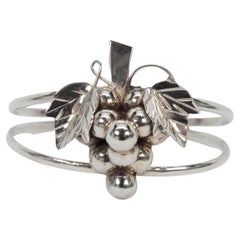 Artisan Sculptured Sterling Silver Grapevine Cuff Bracelet 