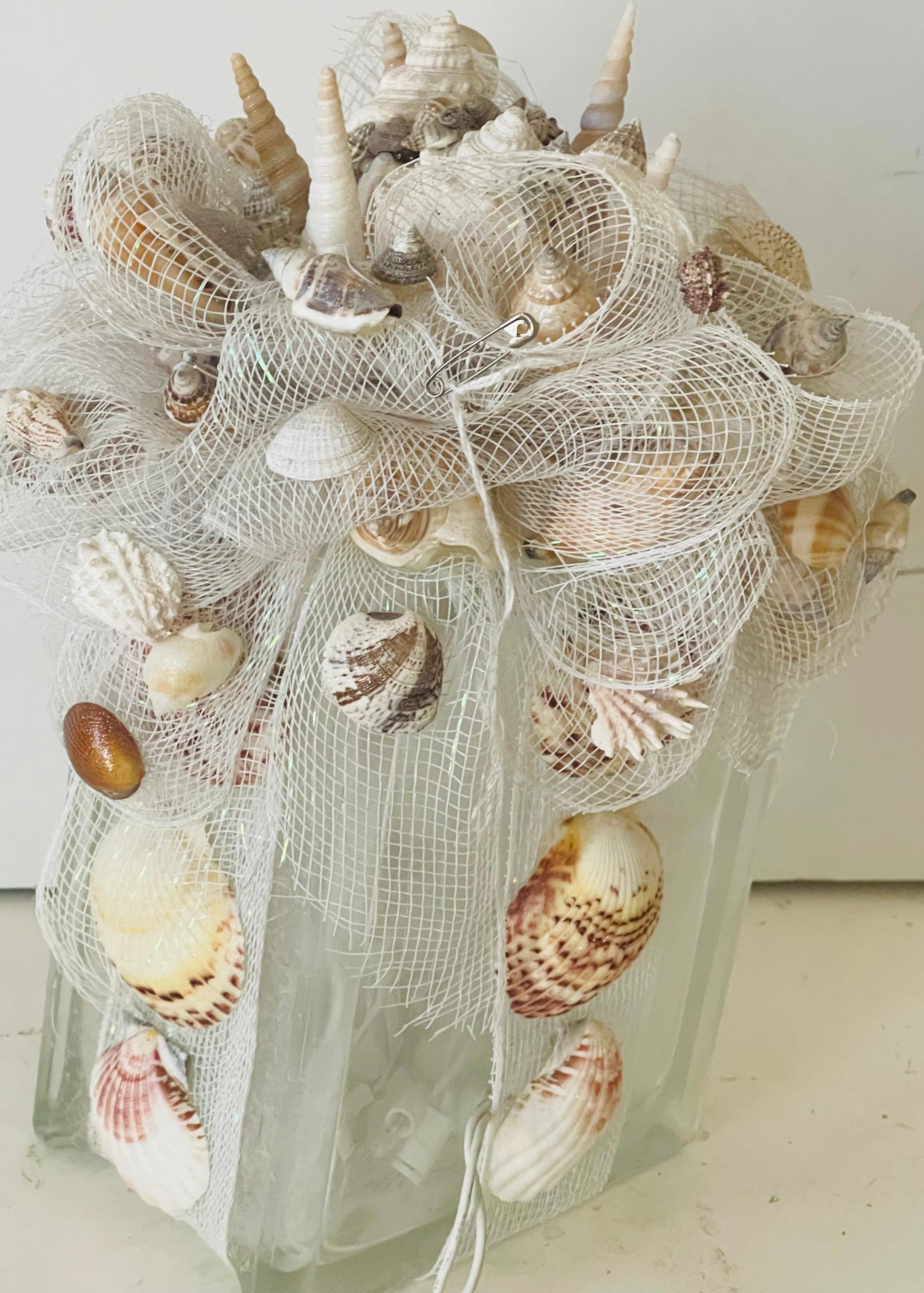 Organic Modern Artisan Unique Sea Shell Night Lamp Coastal For Sale