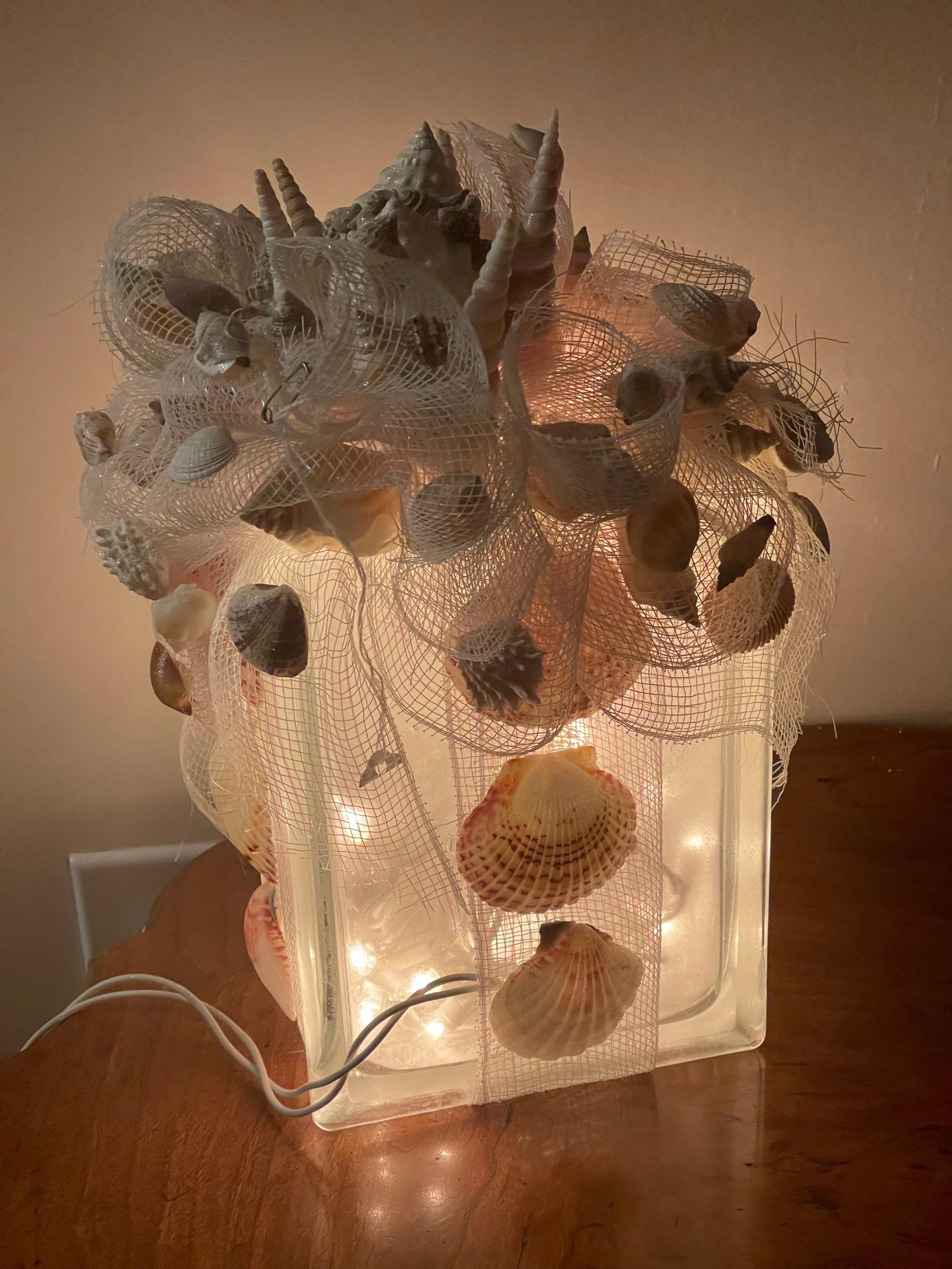 Late 20th Century Artisan Unique Sea Shell Night Lamp Coastal For Sale