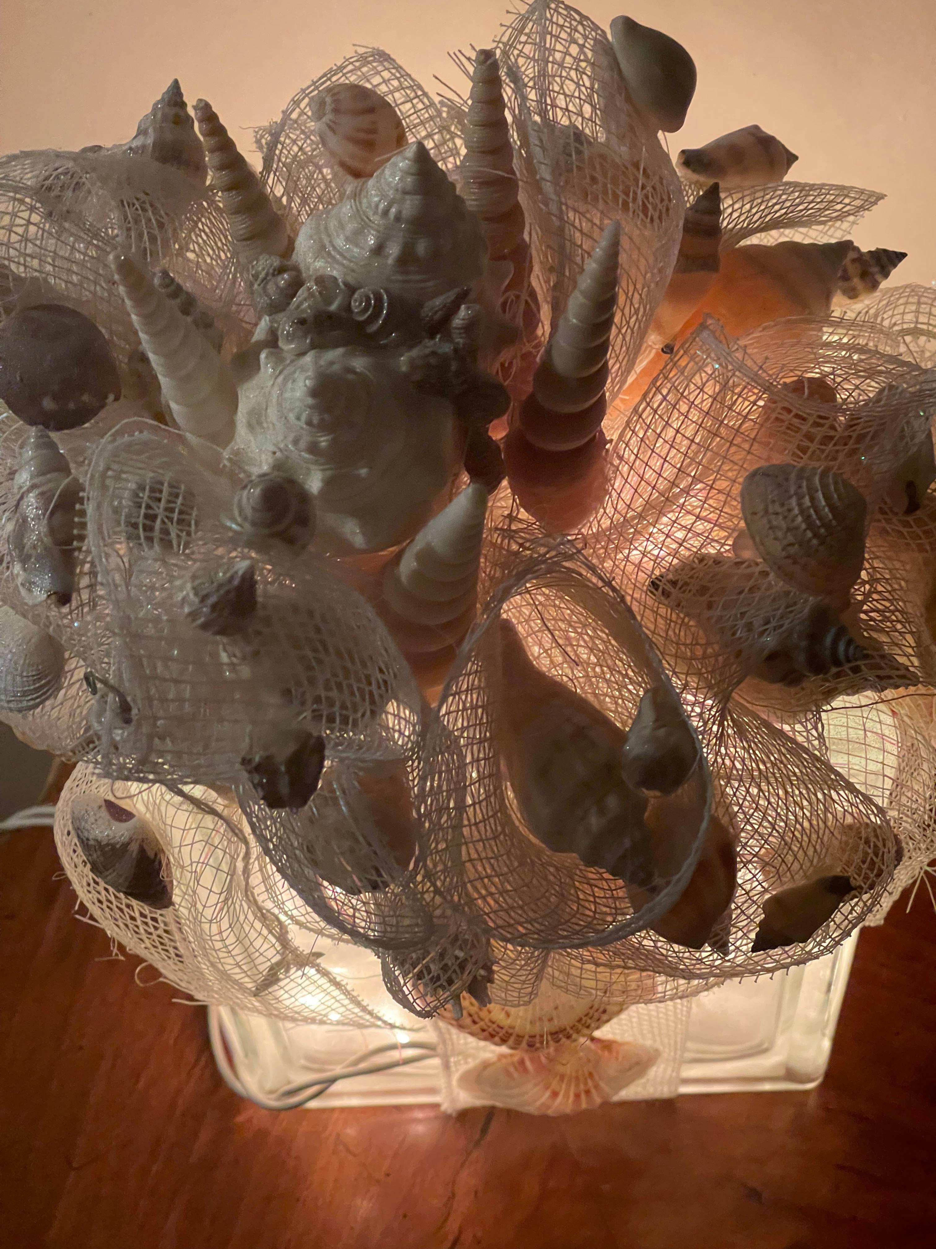 Artisan Unique Sea Shell Night Lamp Coastal For Sale 1
