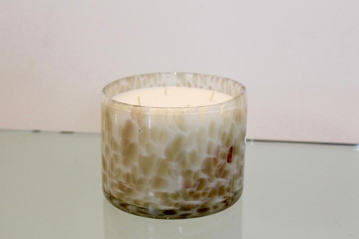 Blown Glass Artisan Set of Hand Blown Leopard Glass Candleholders with Natural Candlewax For Sale