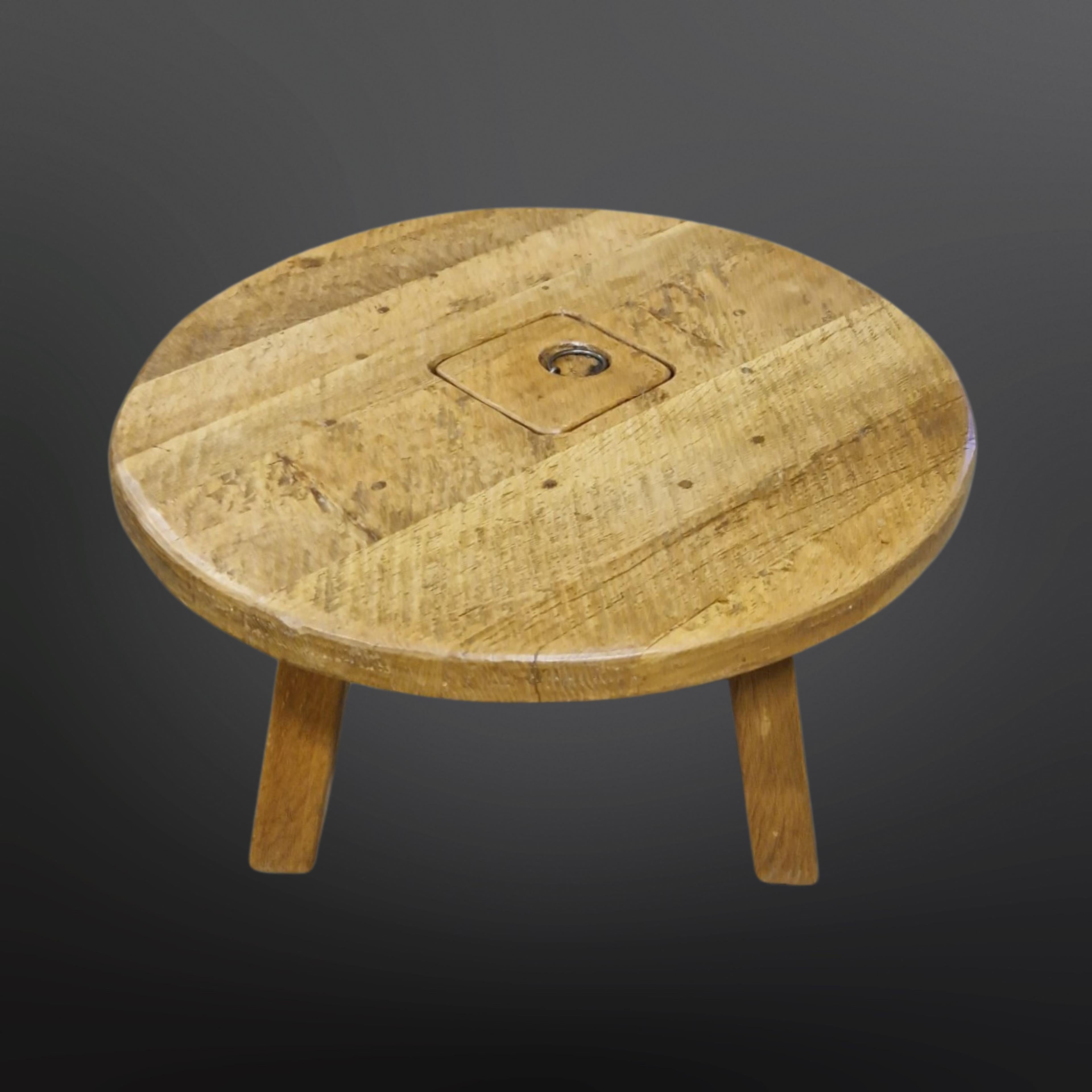 Dutch Artisan solid oak coffee table with storage hatch, Netherlands 1960s