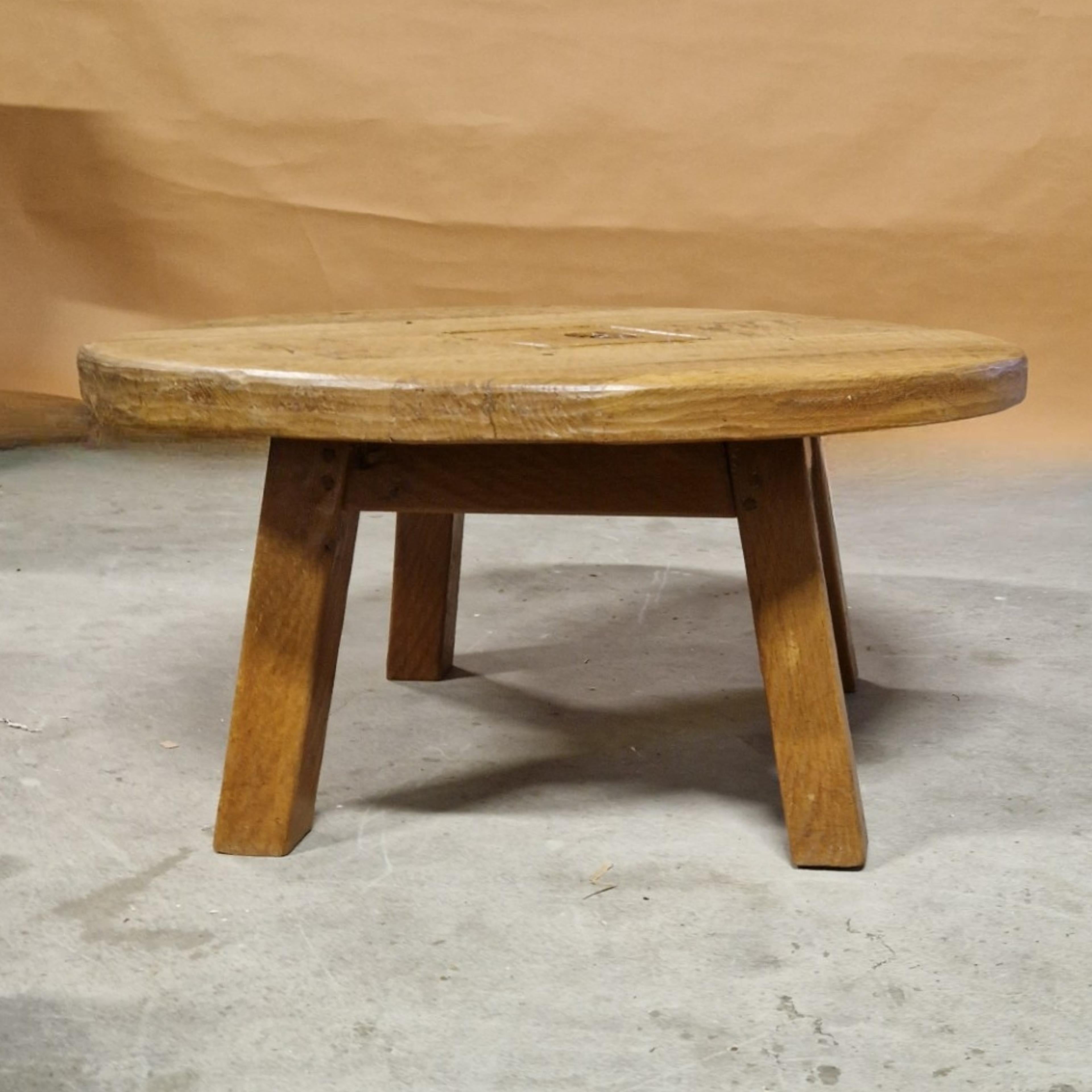 Hand-Crafted Artisan solid oak coffee table with storage hatch, Netherlands 1960s