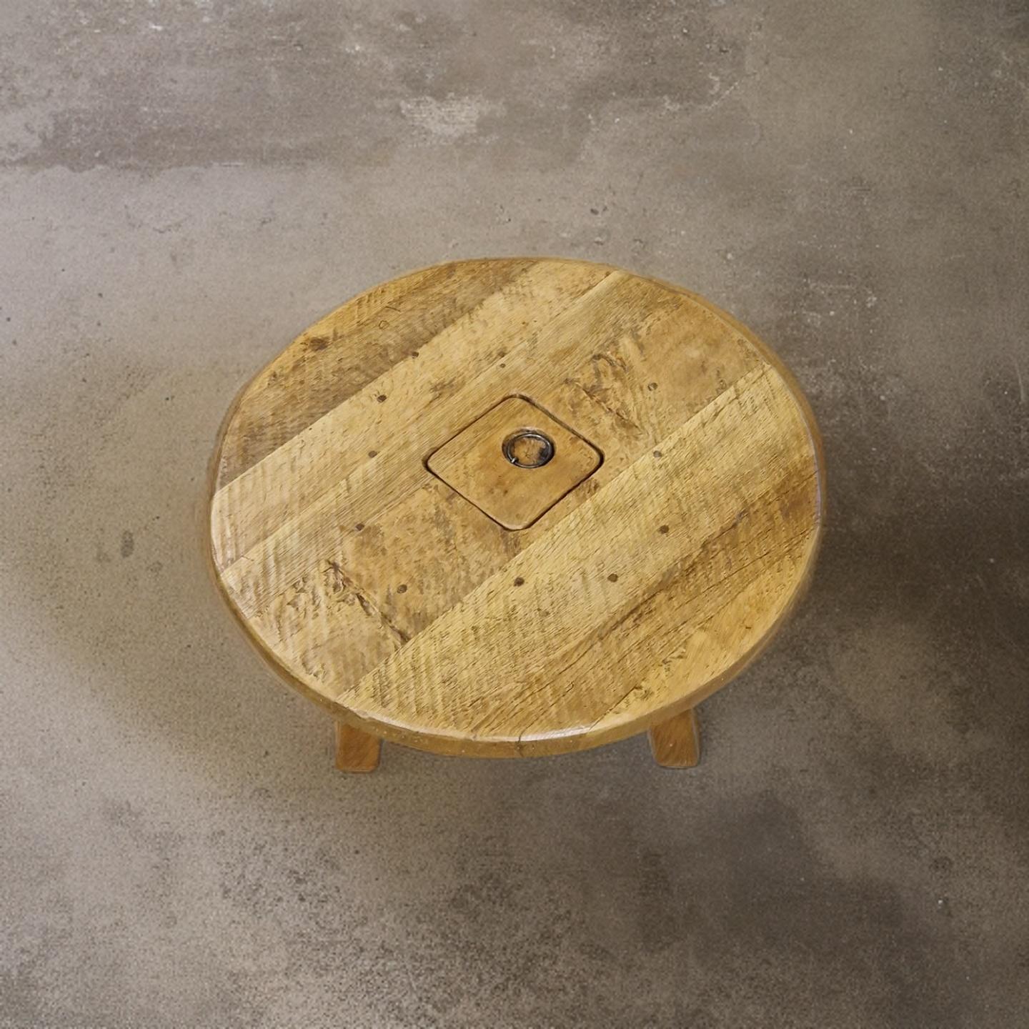 Artisan solid oak coffee table with storage hatch, Netherlands 1960s 1