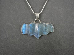 Artisan Sterling Silver Carved Labradorite Bat Pendant