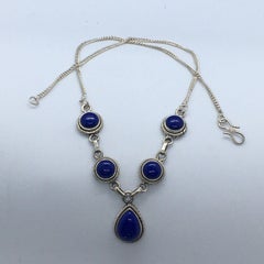 Artisan Sterling Silver Chilean Round PearShape Cabochon Lapis Lazuli Necklace