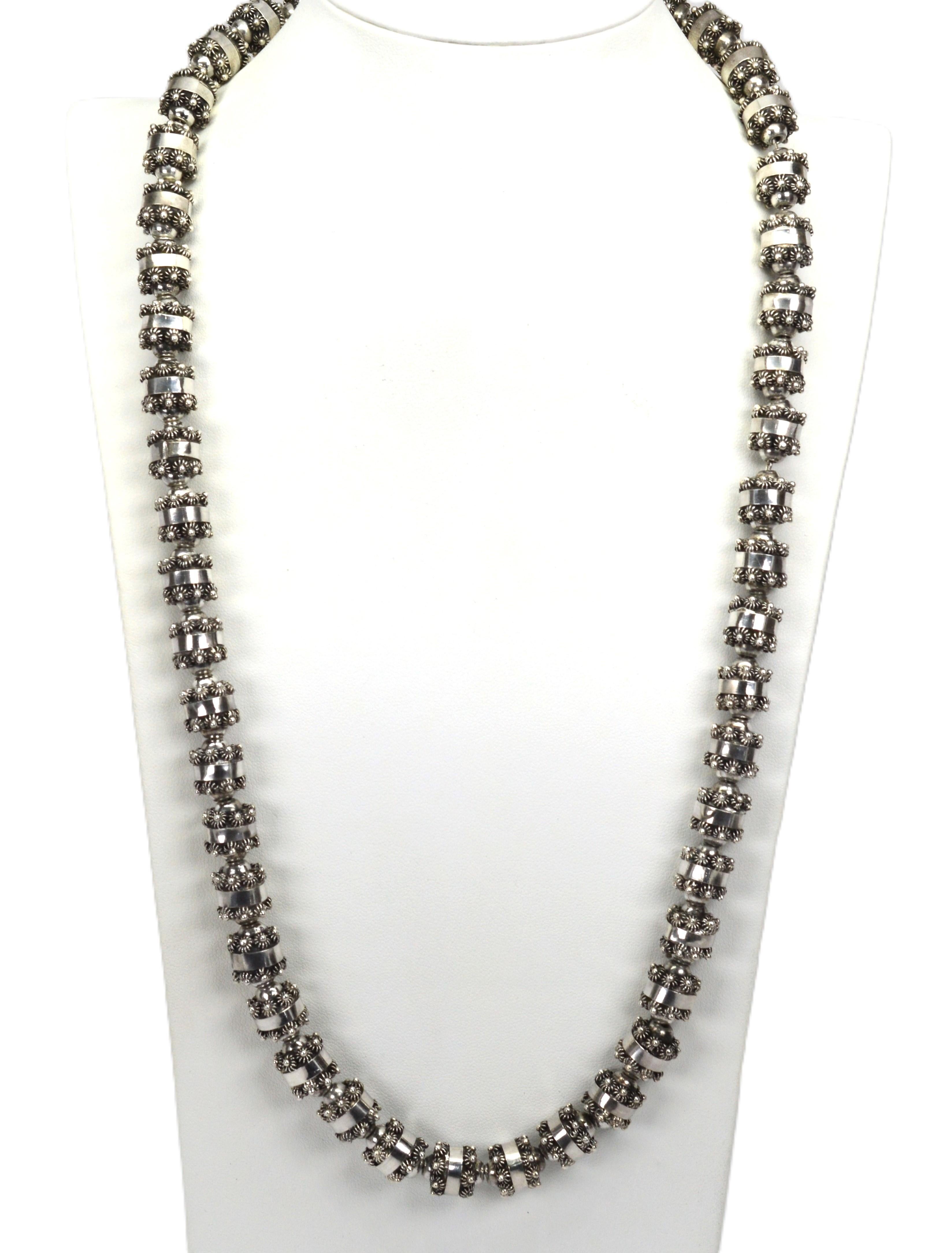 Artisan Sterling Silver Floral-Inspired Bead Necklace In Good Condition For Sale In Mount Kisco, NY