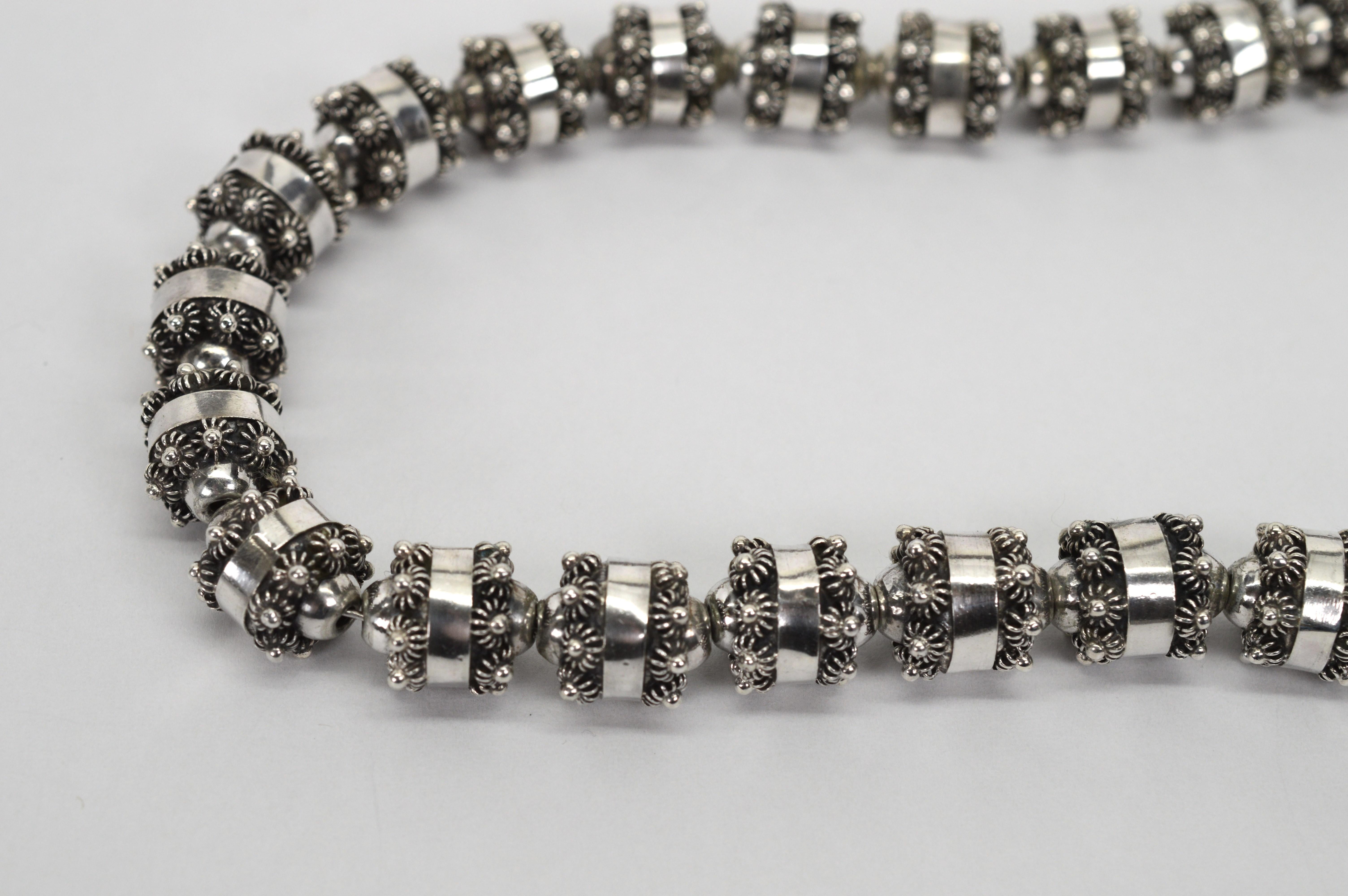 Women's Artisan Sterling Silver Floral-Inspired Bead Necklace For Sale