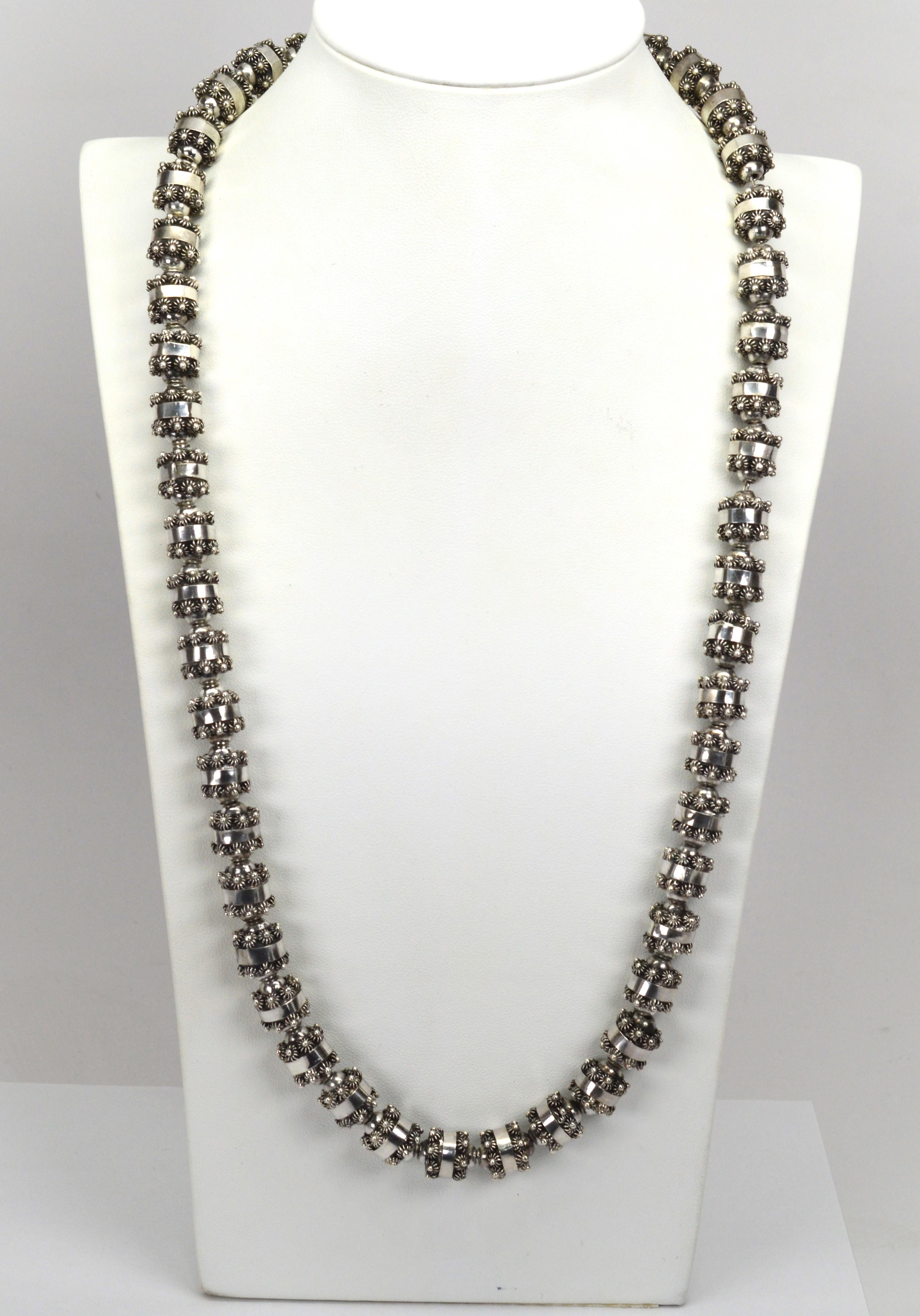 Artisan Sterling Silver Floral-Inspired Bead Necklace For Sale 1
