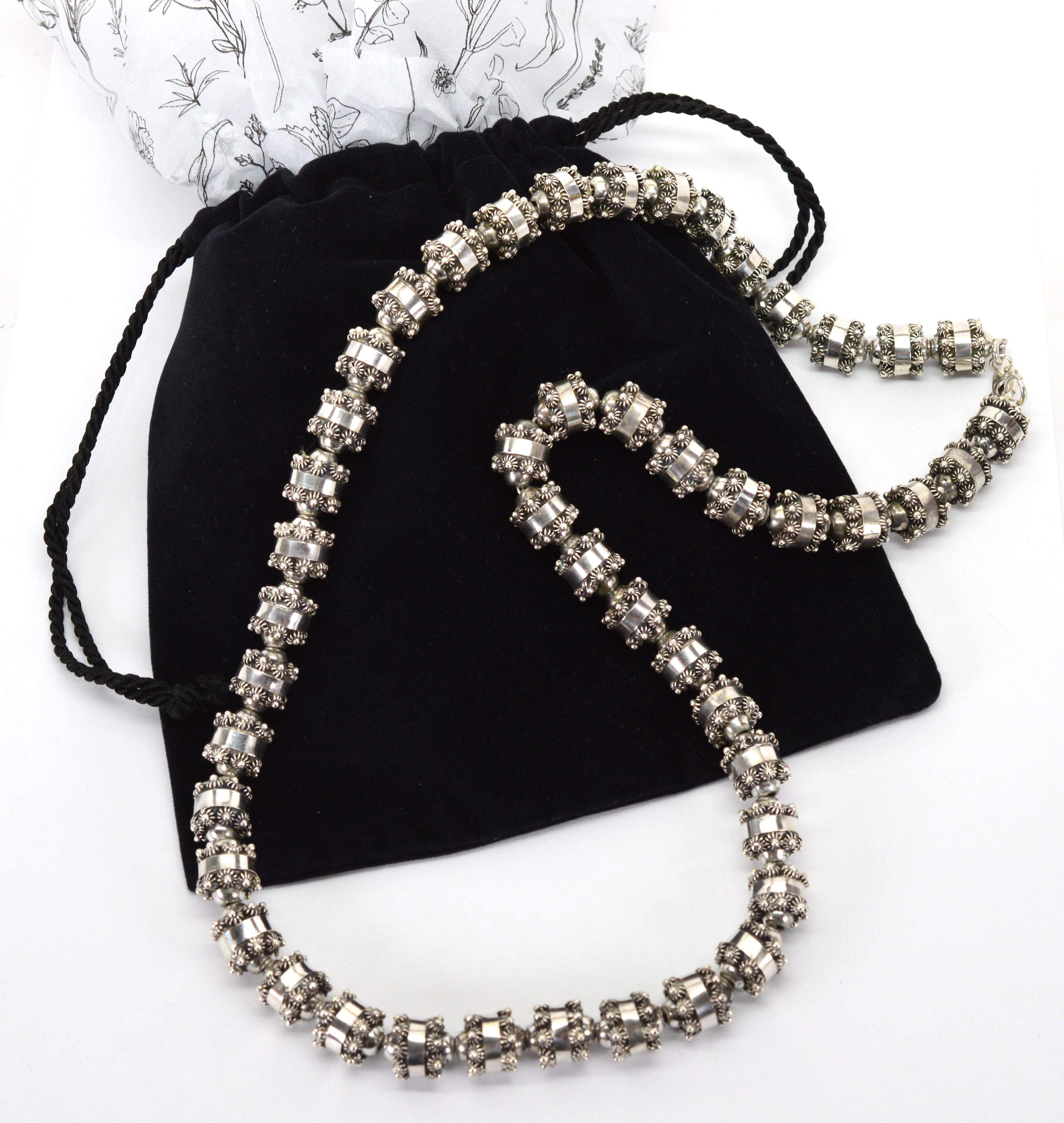 Artisan Sterling Silver Floral-Inspired Bead Necklace For Sale 2