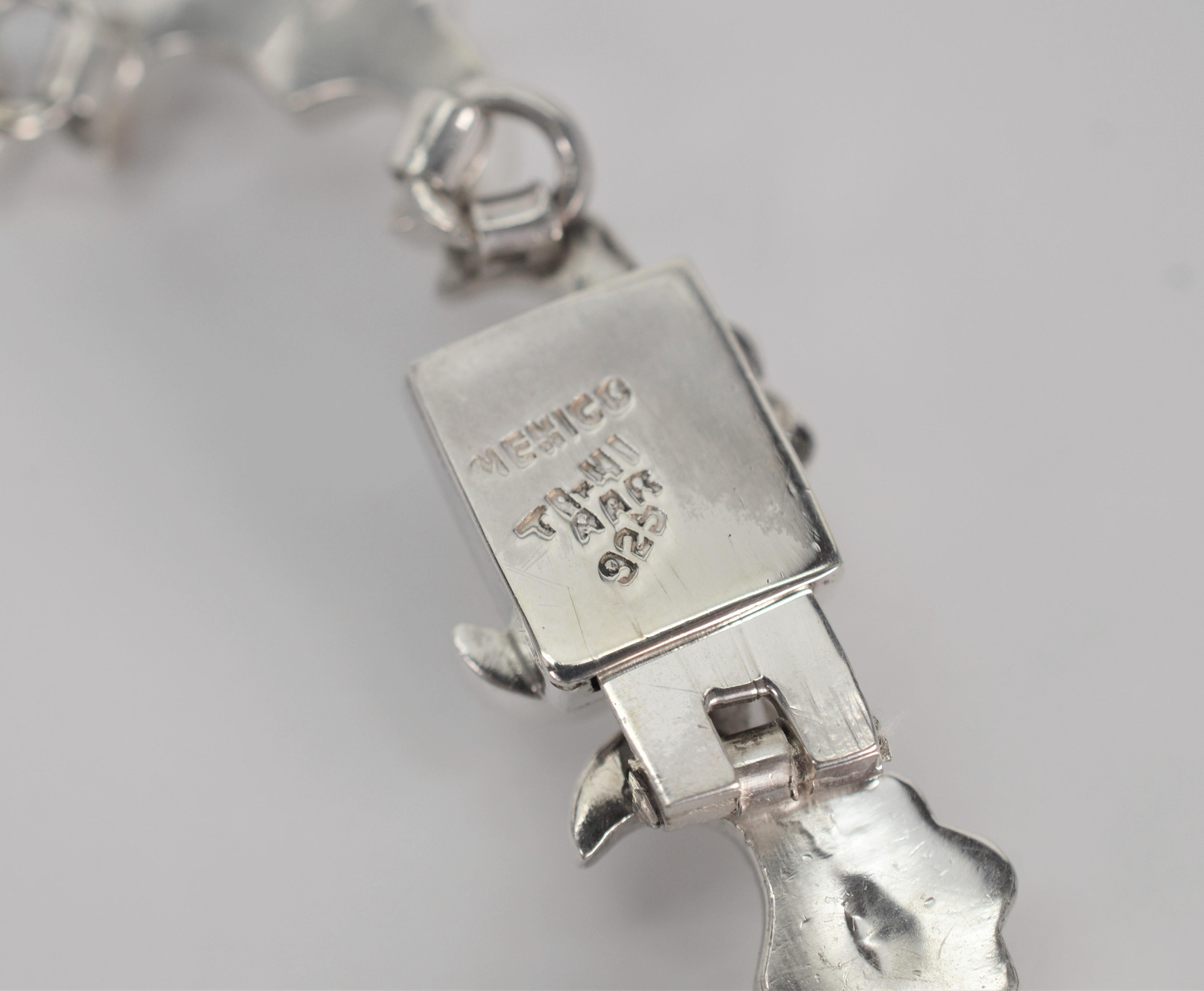 Artisan Sterling Silver Link Triangular Bib Necklace w Matching Bracelet For Sale 6