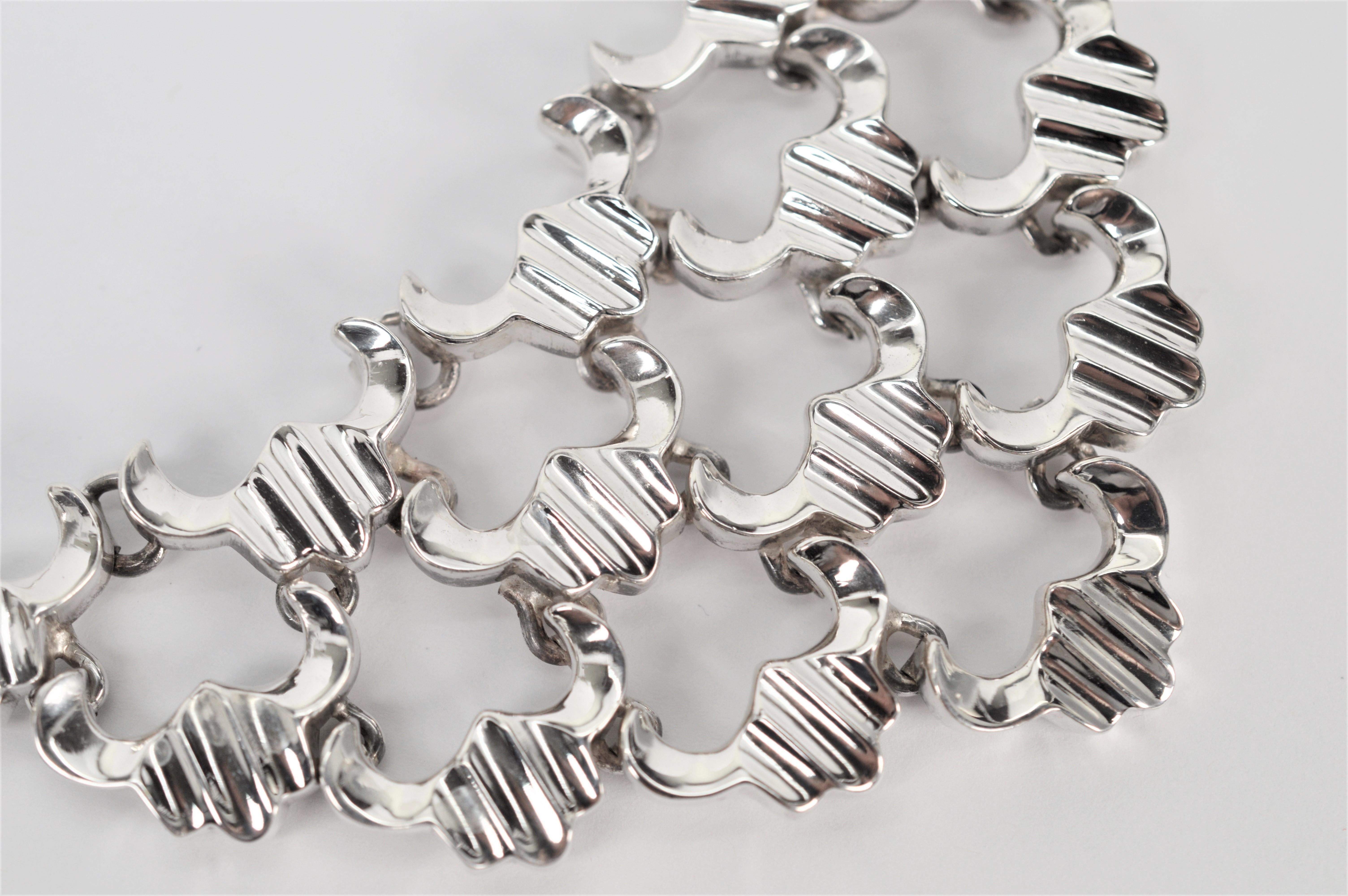 Artisan Sterling Silver Link Triangular Bib Necklace w Matching Bracelet For Sale 2