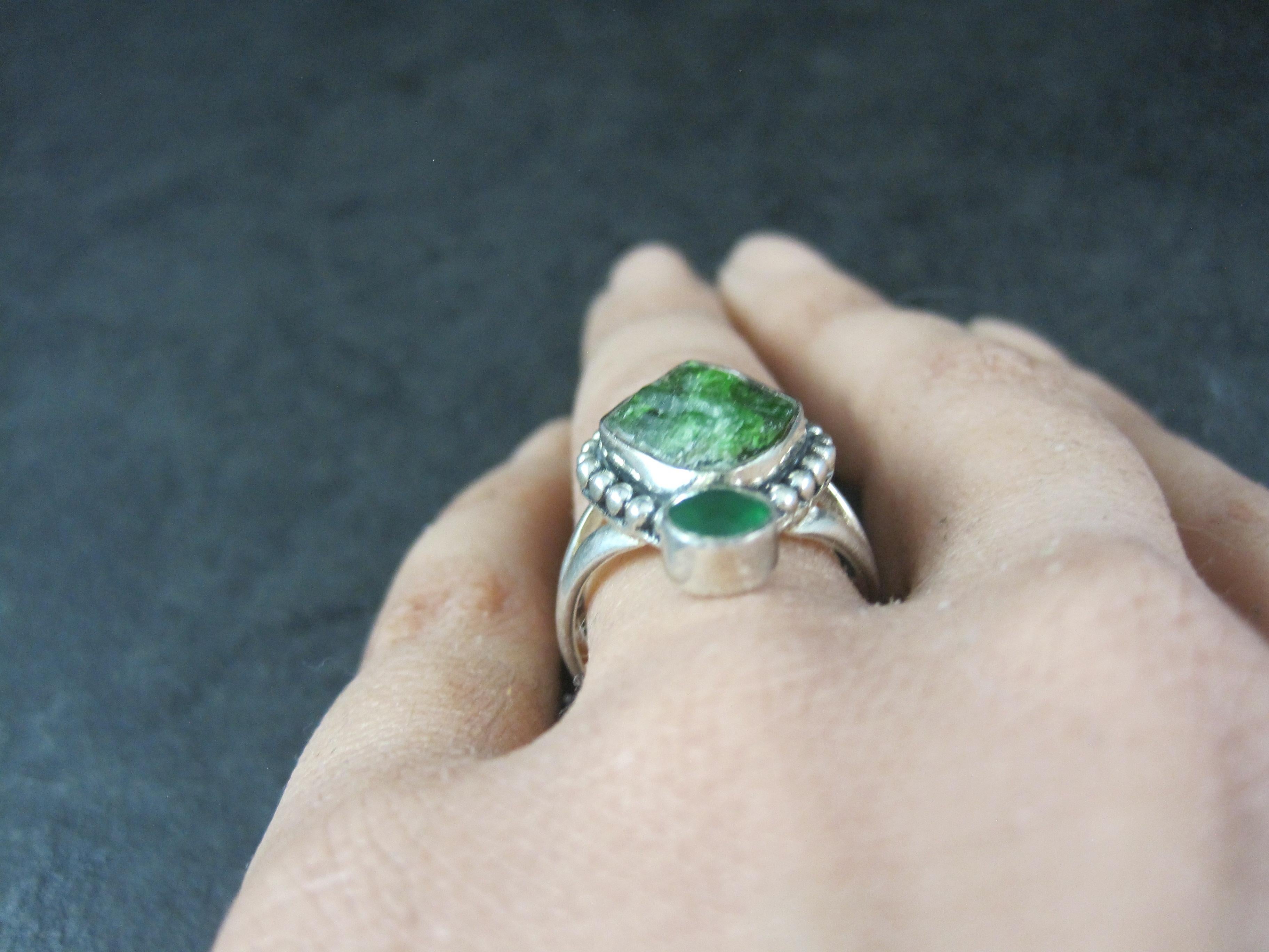 Bague Artisan en Argent Sterling Moldavite & Chrysoprase Taille 7 en vente 5
