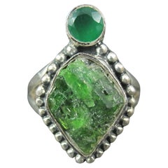 Anillo Artesano de Plata de Ley con Moldavita y Crisoprasa Talla 7