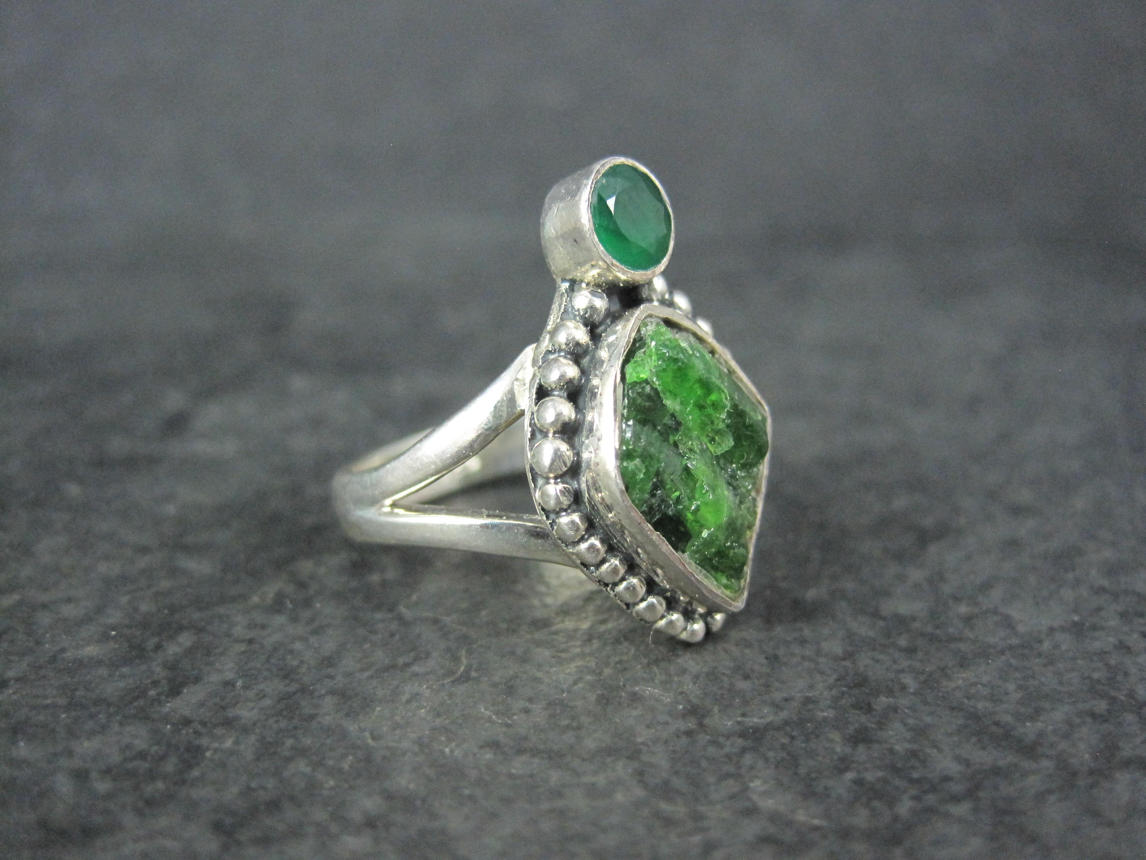 Bague Artisan en Argent Sterling Moldavite & Chrysoprase Taille 7 Excellent état - En vente à Webster, SD