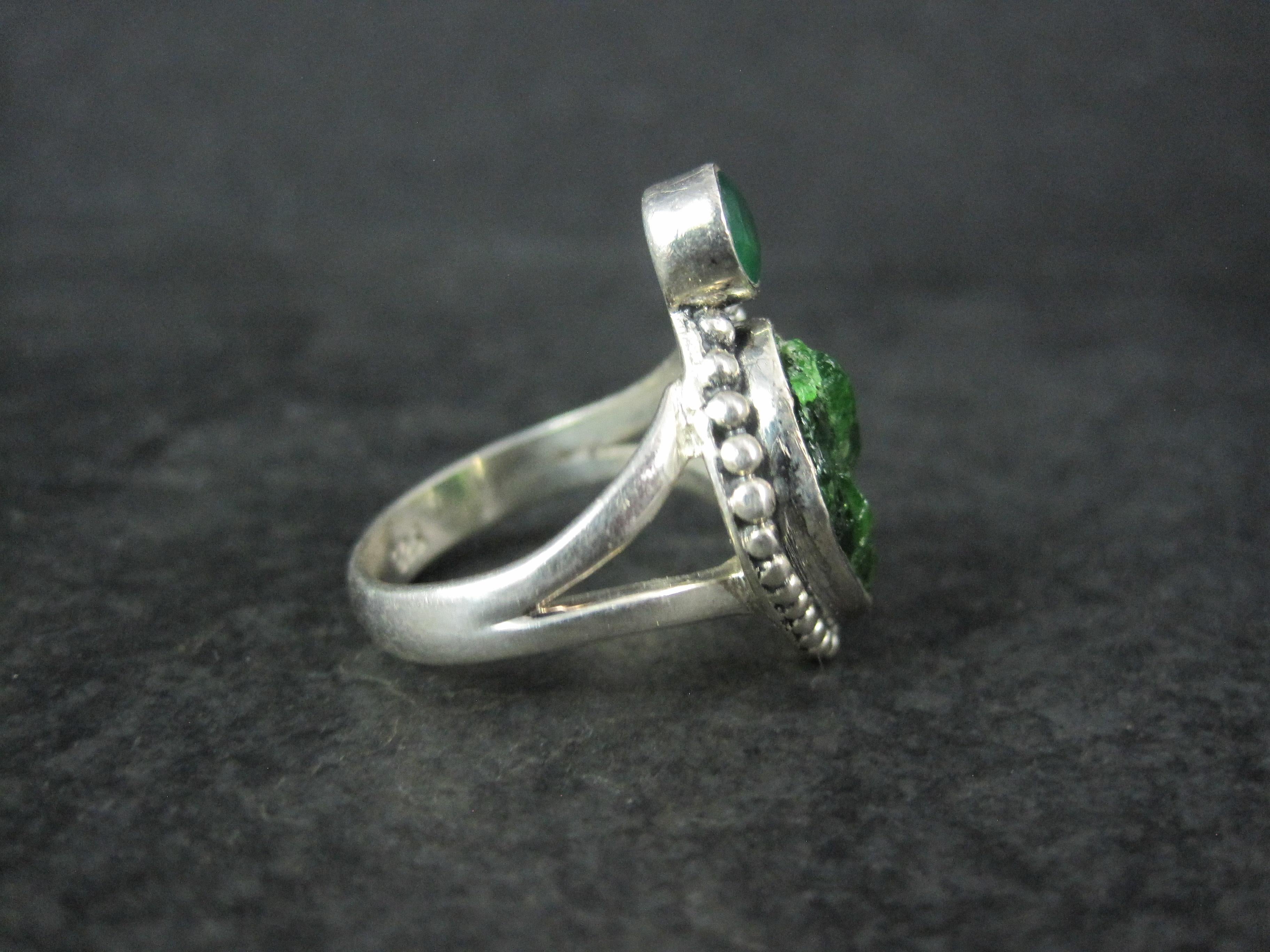 Bague Artisan en Argent Sterling Moldavite & Chrysoprase Taille 7 Pour femmes en vente