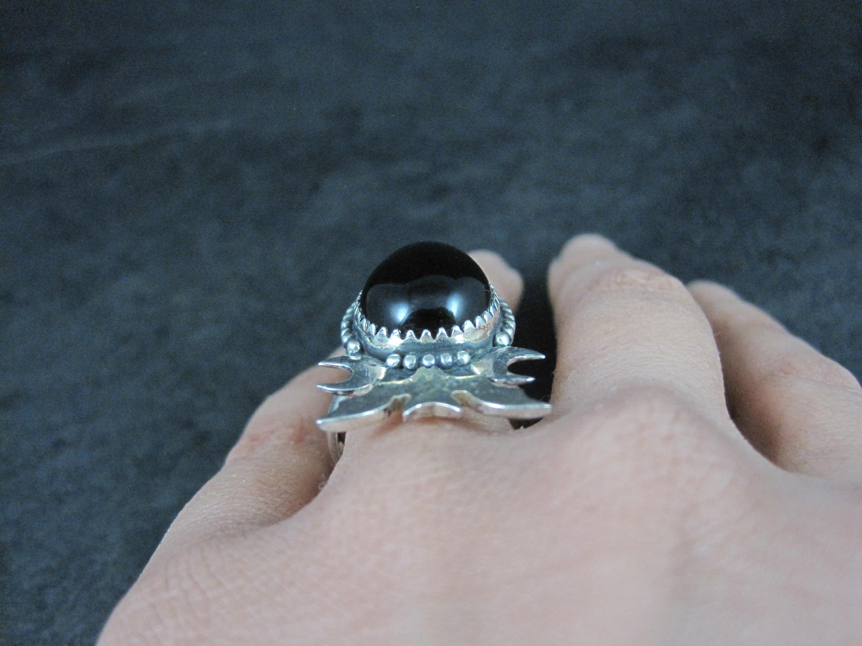 Bague chauve-souris en onyx artisanale en argent sterling Sie 8 en vente 4