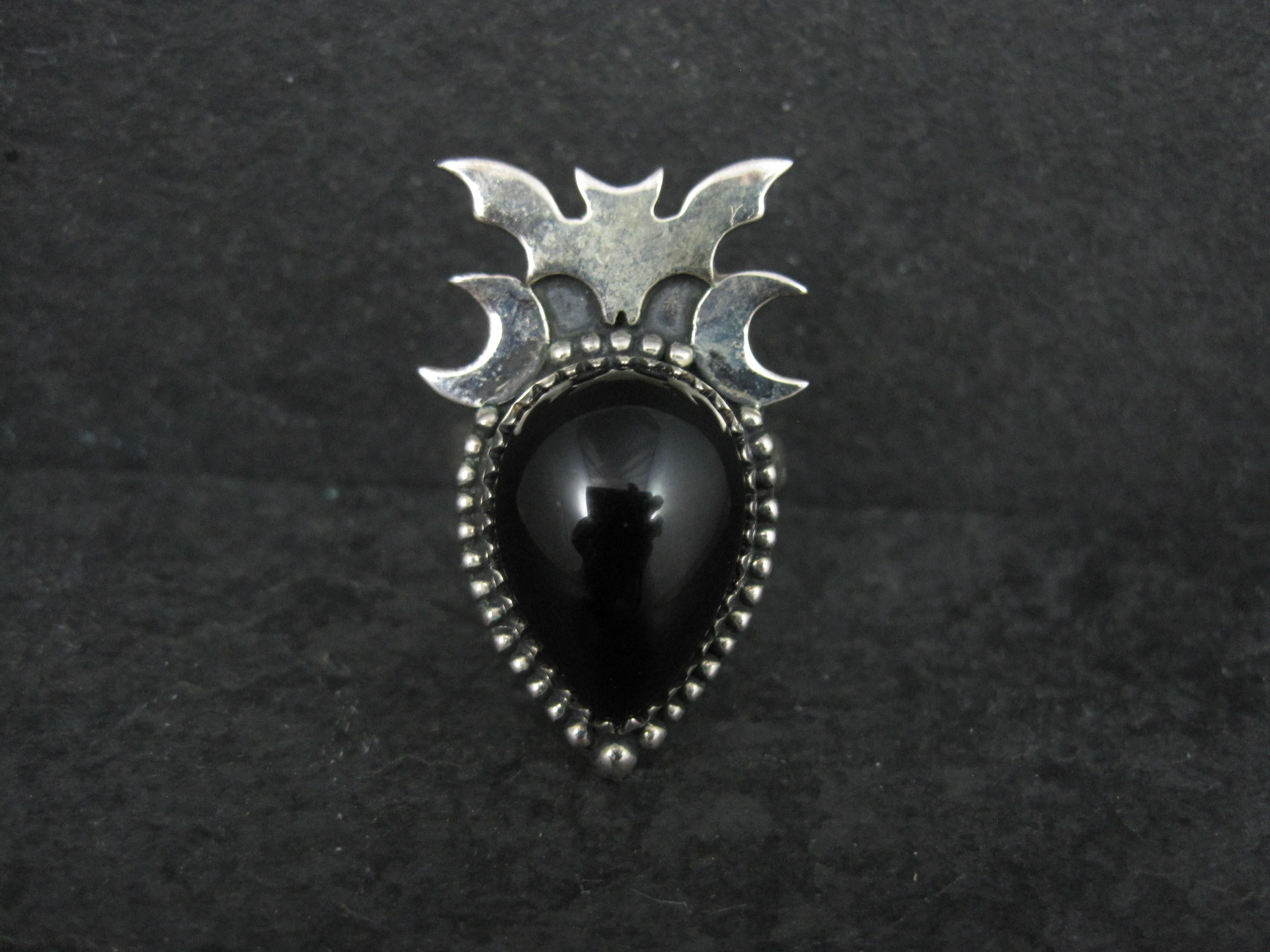 Bague chauve-souris en onyx artisanale en argent sterling Sie 8 en vente 6