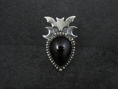 Artisan Sterling Silver Onyx Bat Ring Sie 8