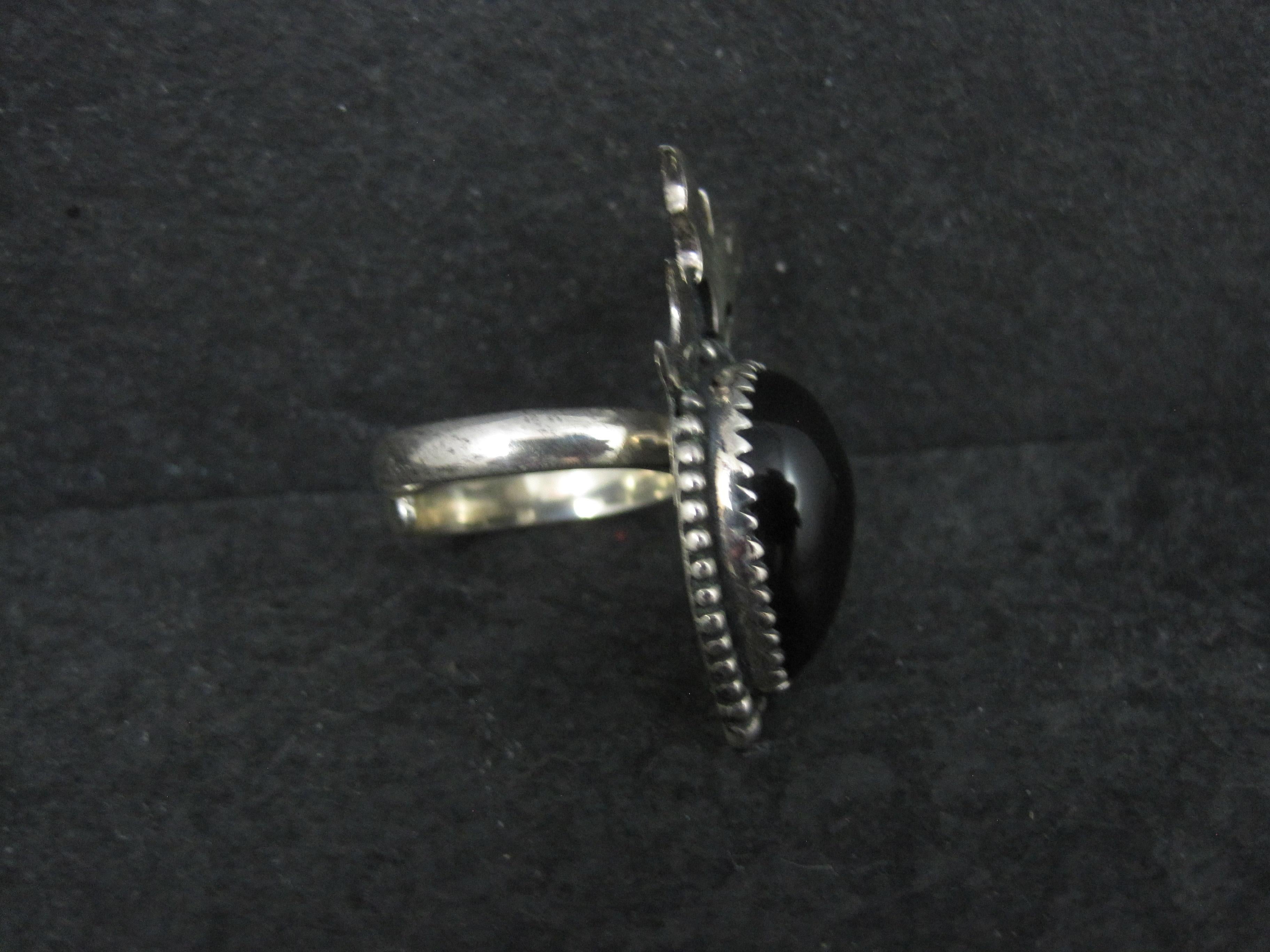 Néo-gothique Bague chauve-souris en onyx artisanale en argent sterling Sie 8 en vente