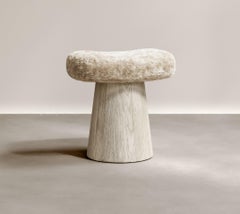 Artisan Stool in French Oak & Zinc Shorn Shearling by Paloma Editions