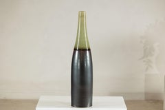Artisan Tall Ceramic Vase with Charcoal Body and Moss Green Glazed Neck