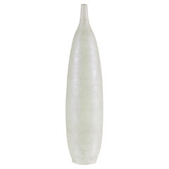 Artisan Tall White Ceramic Vase with Subtle Relief Decoration