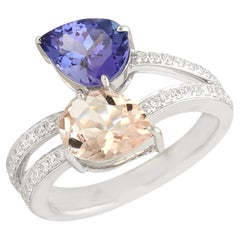 Bypass-Ring aus Tansanit und Morganit mit Diamanten 18K Weißgold