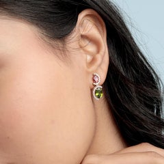 Pendants d'oreilles artisanaux en tourmaline avec diamants en or jaune 18 carats