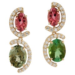 Artisan Tourmaline Drop Earrings With Diamonds In 18K Yellow Gold